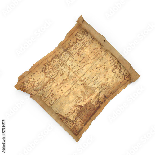 Paper treasure map. Old parchment scroll. Papyrus for game letter or fairy tale UI frame. Ancient manuscript. Antique document 3d