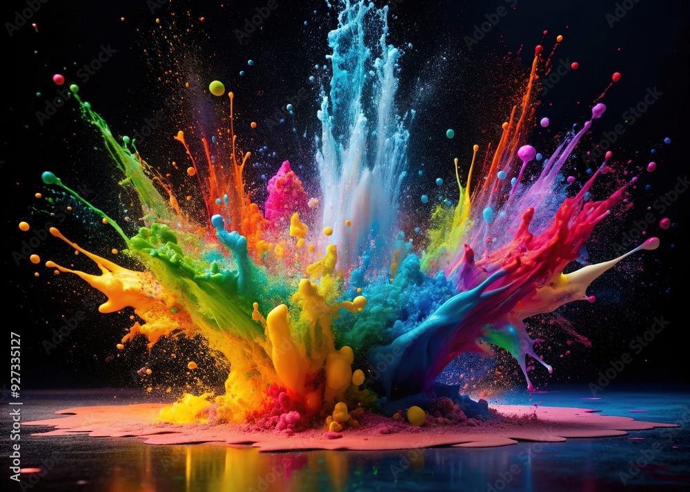 Vibrant colors splashing paint brightens up a dark background bursts paint splatter dynamic Vibrant colors splashing paint brightens up a dark background bursts paint splatter dynamic
