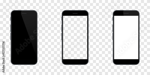 Smartphone mockup with transparent background. web design, app previews, advertising, or even social media posts—making them a versatile choice for users. Vector illustration concept.