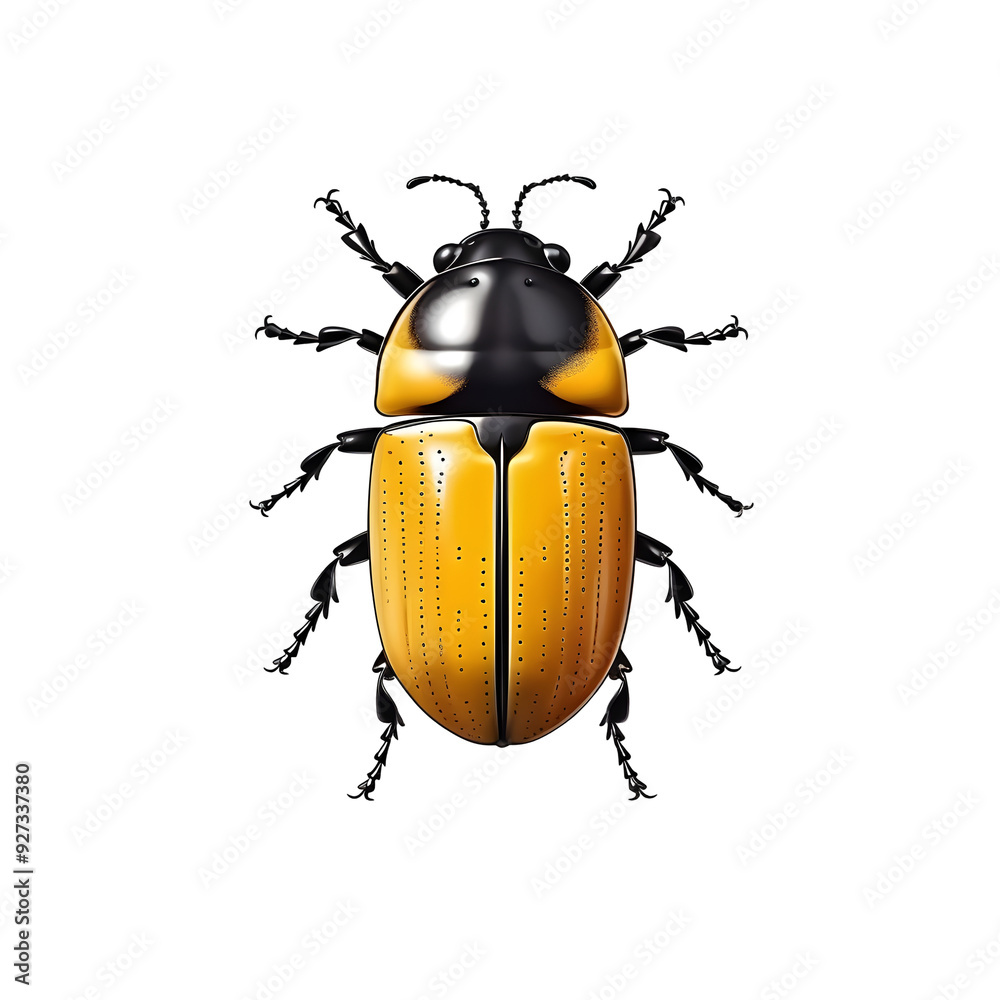 Vibrant Yellow and Black Beetle Insect Close-Up on White Background Vibrant Yellow and Black Beetle Insect Close-Up on White Background