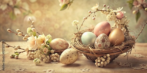 Vintage Easter Charm: Sepia, Pastel, Delicate, Nostalgic