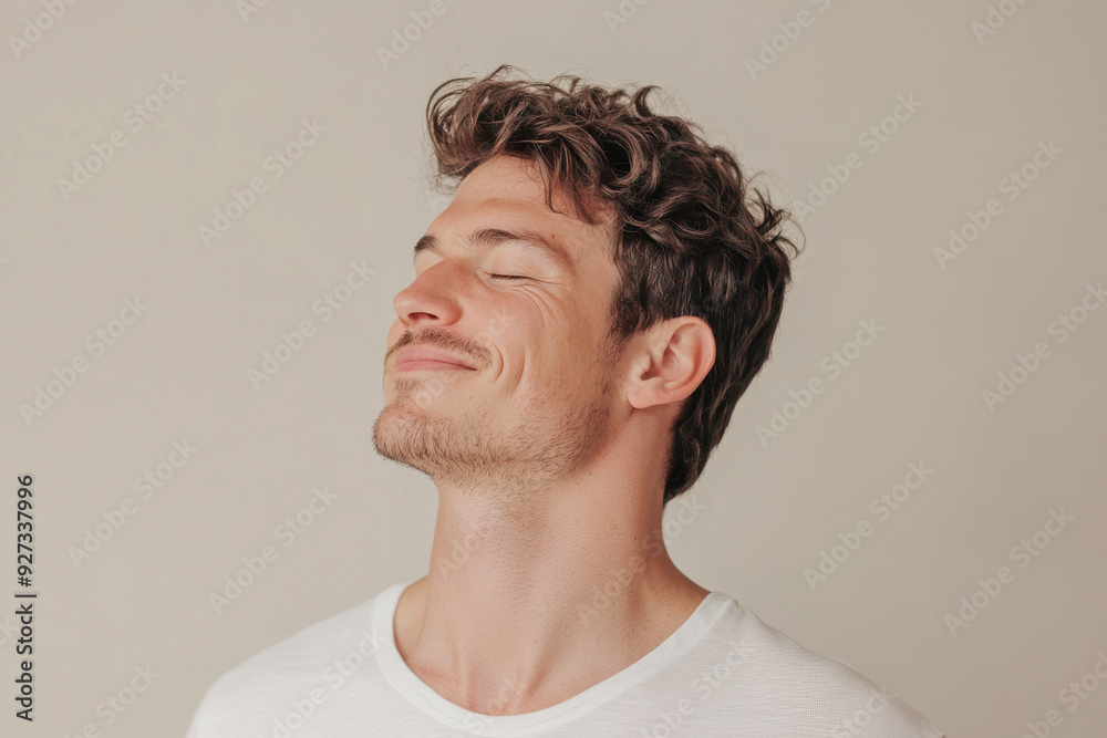 Obraz premium A close up of a man's face with her eyes closed