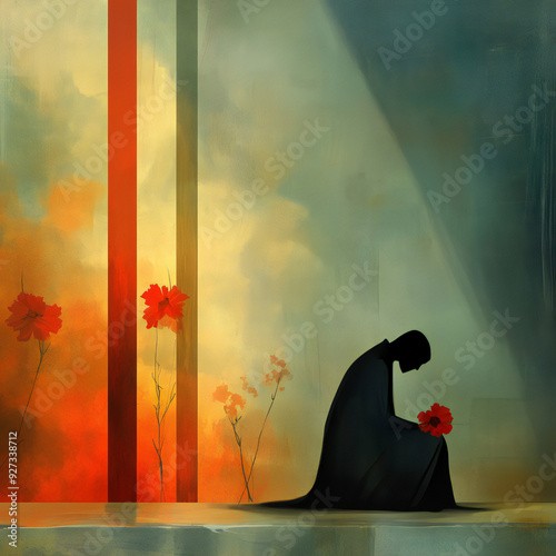 A person in grief reflecting his good time with the loved one, art expression
