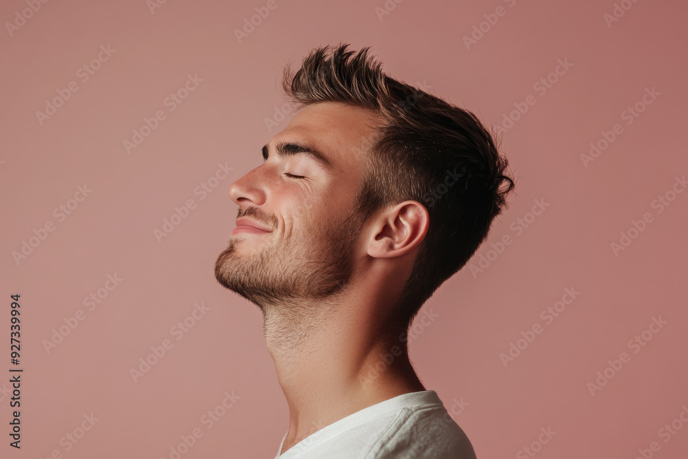 A close up of a man's face with her eyes closed A close up of a man's face with her eyes closed