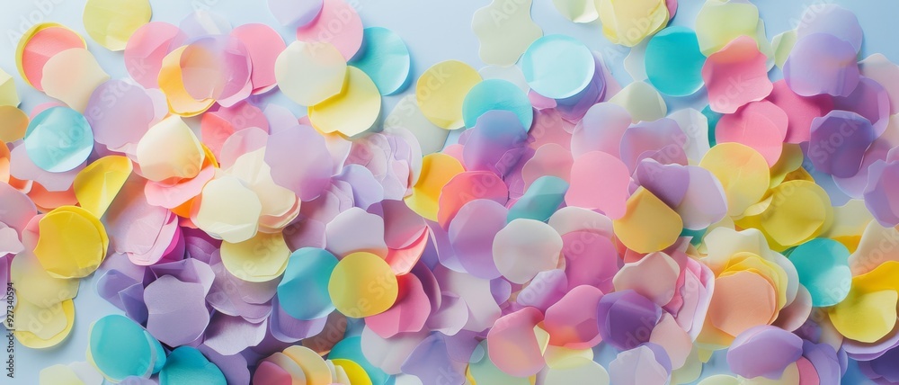 A colorful array of pastel confetti scattered, creating a cheerful and festive atmosphere. A colorful array of pastel confetti scattered, creating a cheerful and festive atmosphere.