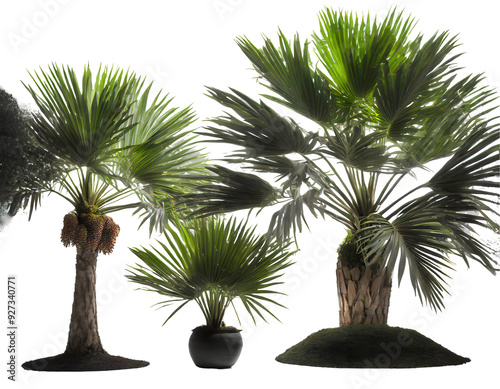 Adonidia palm trees on a white isolated background. Generative AI. photo