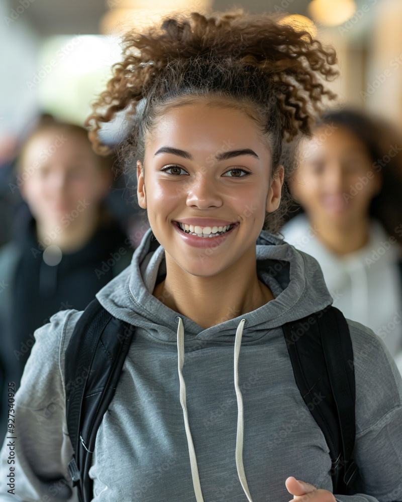 Portrait of a female student with a backpack going to college Portrait of a female student with a backpack going to college