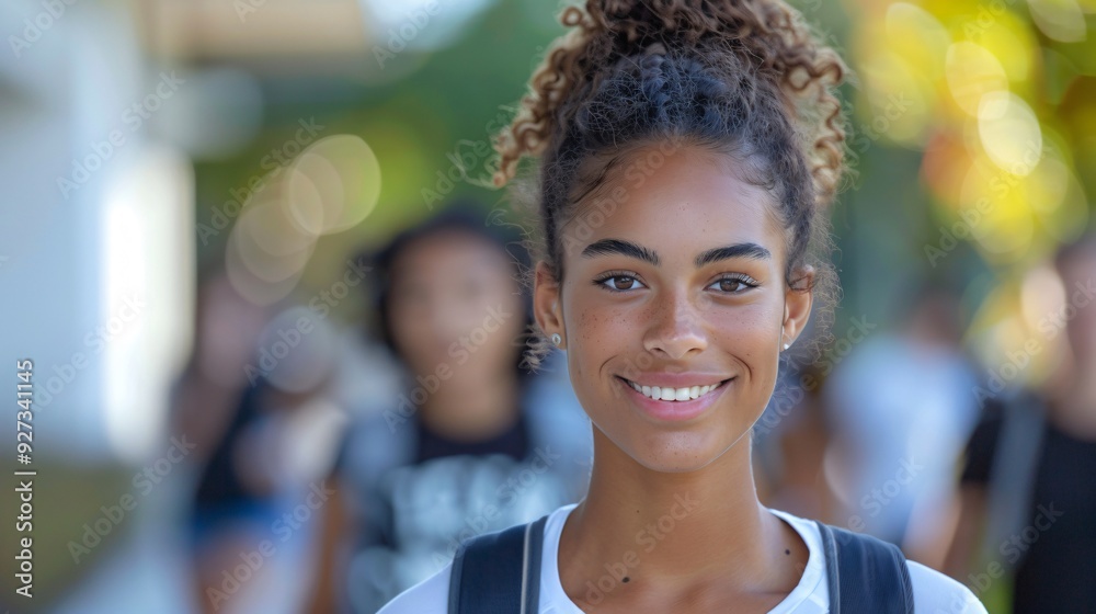 Portrait of a female student with a backpack going to college
