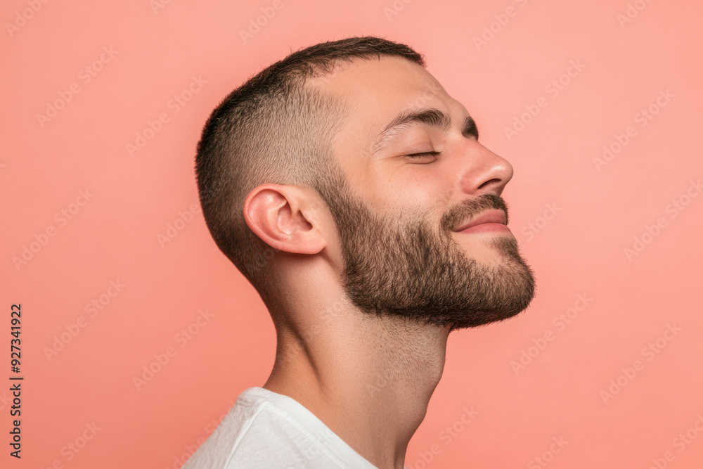 Obraz premium A close up of a man's face with her eyes closed