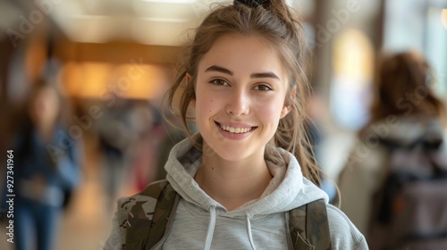 female student with a backpack going to college