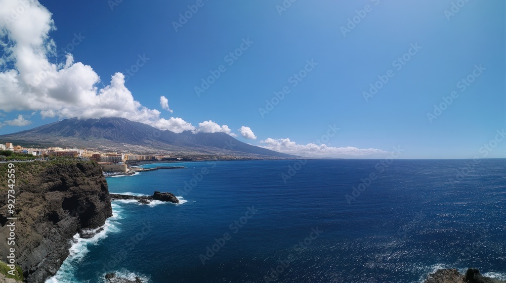 Stunning View of the Coastline and a Majestic Mountain in the Distance Stunning View of the Coastline and a Majestic Mountain in the Distance