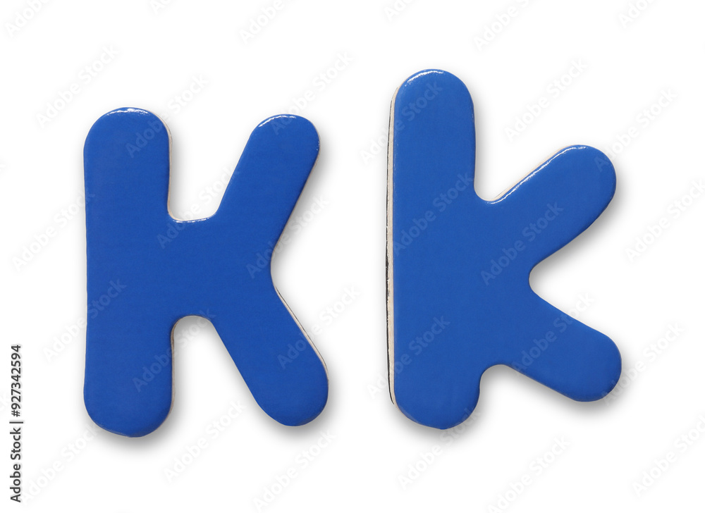Uppercase and lowercase blue magnetic letter K isolated white Uppercase and lowercase blue magnetic letter K isolated white