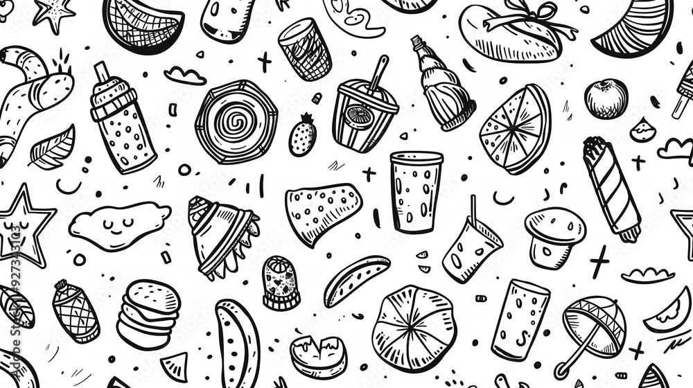 A summertime doodle in vector art on a white, clean background for printing or background use a kid type doodle a happy summer concept, Generative AI. A summertime doodle in vector art on a white, clean background for printing or background use a kid type doodle a happy summer concept, Generative AI.