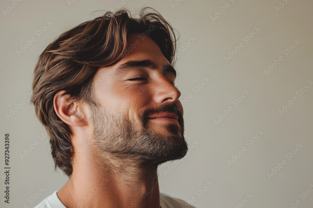 Obraz premium A close up of a man's face with her eyes closed