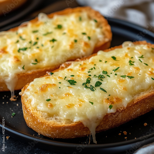 Cheesy  garlic bread on plate