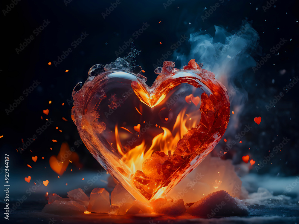 burning ice heart, symbol of passion burning ice heart, symbol of passion