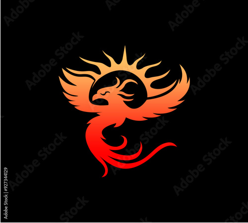 Phoenix and Sun Logo Vector