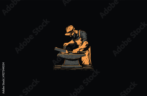 blacksmith with hummer and anvil working design vector illustration