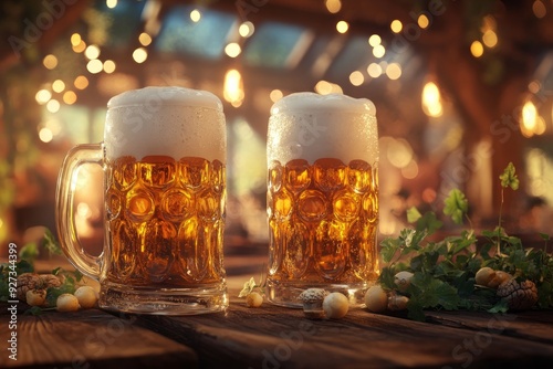 Two beers on a decorated table