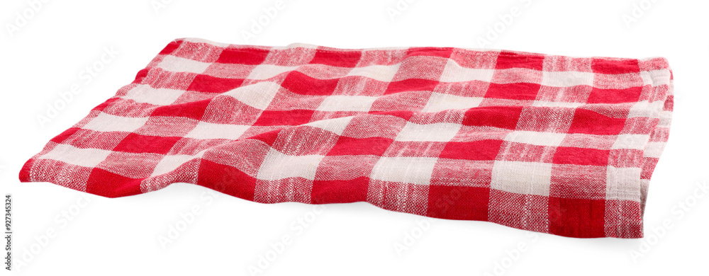 Red checkered picnic tablecloth isolated on white