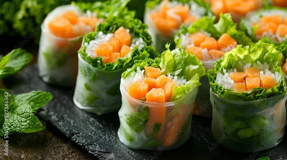 Fresh salmon, shrimp, or avocado with crisp cucumber in vibrant salad on elegant plate Fresh salmon, shrimp, or avocado with crisp cucumber in vibrant salad on elegant plate