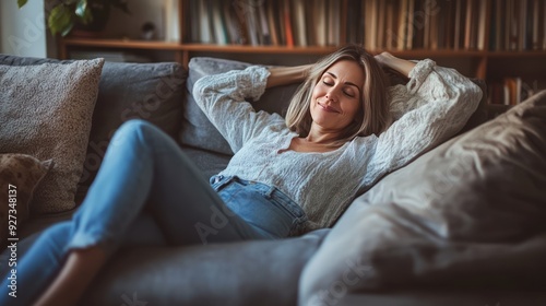 Woman Relaxing on a Couch with Eyes Closed