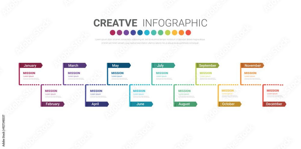 Calendar 12 months in 4 quarters, Infographic template for business 1 year can be used for annual report, workflow, process diagram, flow chart.