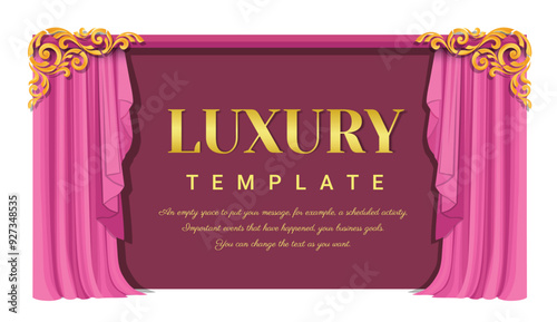 Curtains Pink color, Luxury curtains, Decorative silk cloth vintage frame for invitations and greeting cards. EPS vector.