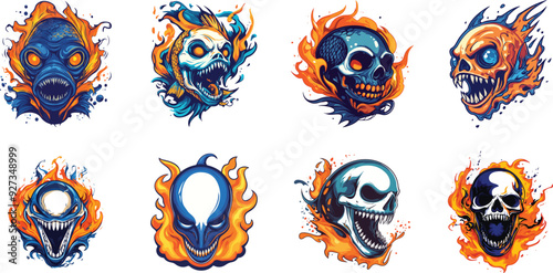 Wallpaper Mural animal skull vector with burning fire Torontodigital.ca