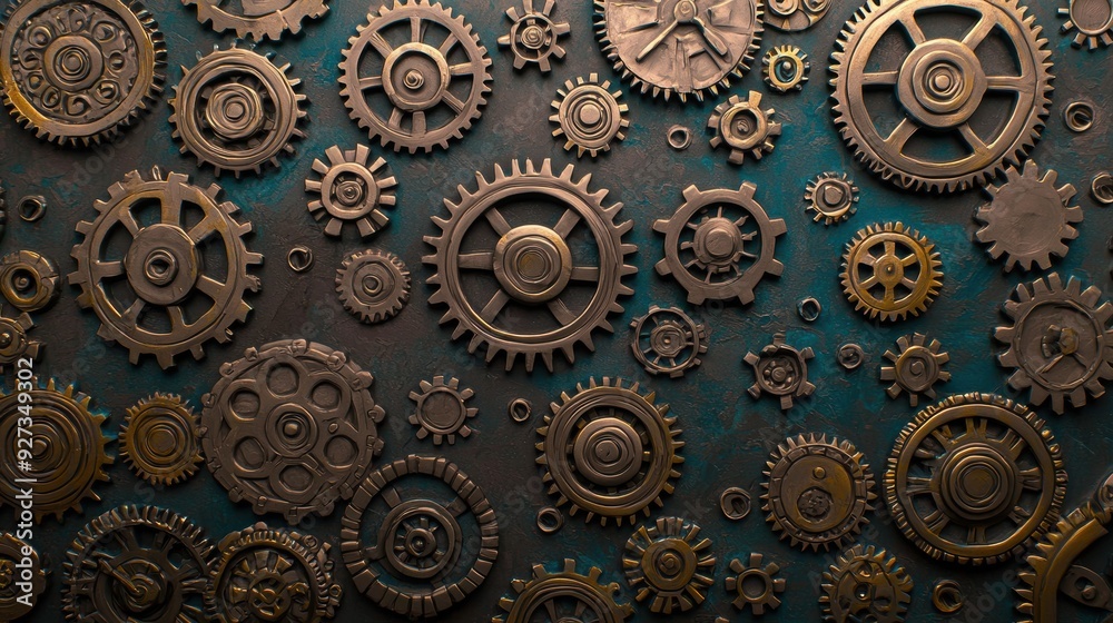 Futuristic 3D Clay Wallpaper with Moving Gears and Cogs in Metallic Texture on Dark Background - Technology Inspired Design Futuristic 3D Clay Wallpaper with Moving Gears and Cogs in Metallic Texture on Dark Background - Technology Inspired Design