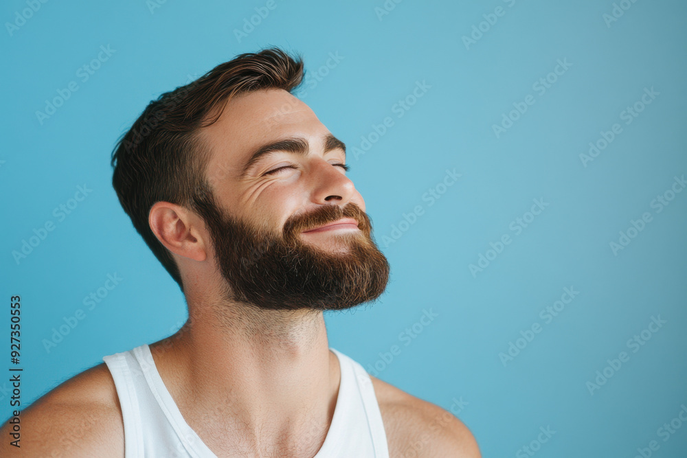 A close up of a man's face with her eyes closed