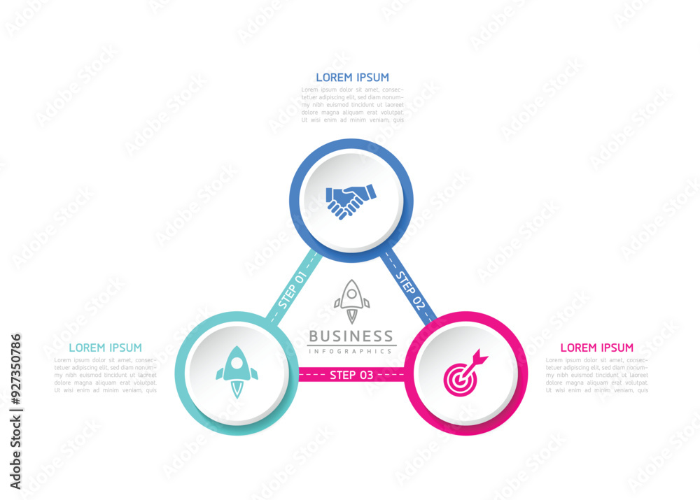 Fototapeta premium Vector infographic business presentation template with circular interconnection with 3 options.