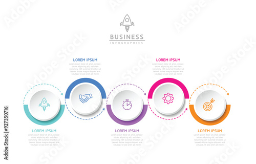 Vector infographic business presentation template with circular interconnection with 5 options.