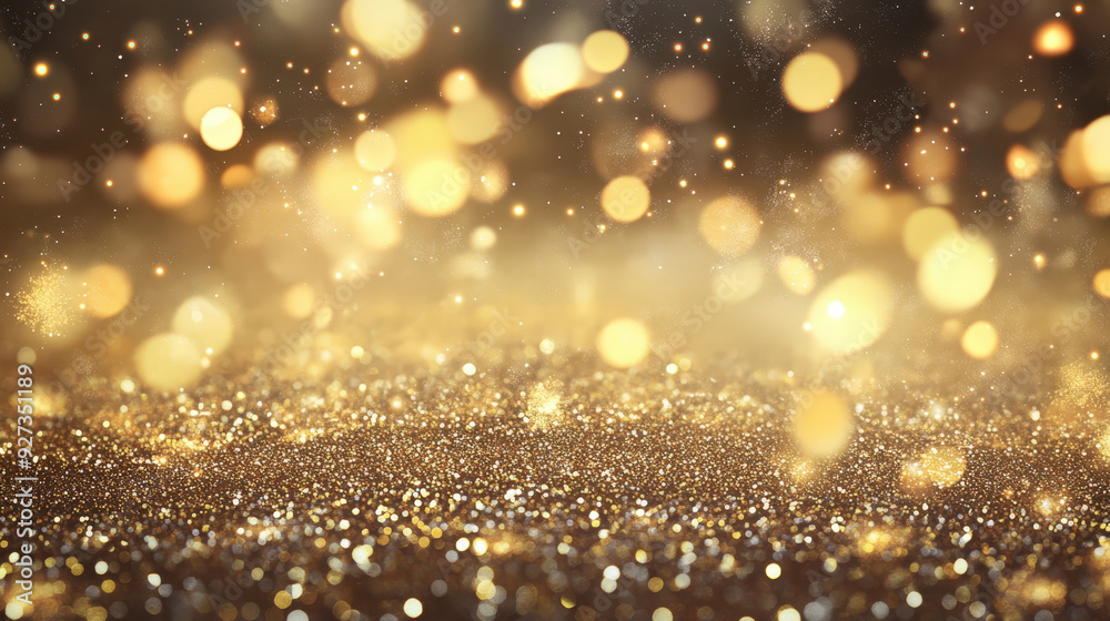  Golden glitter bokeh with shimmering light effects background