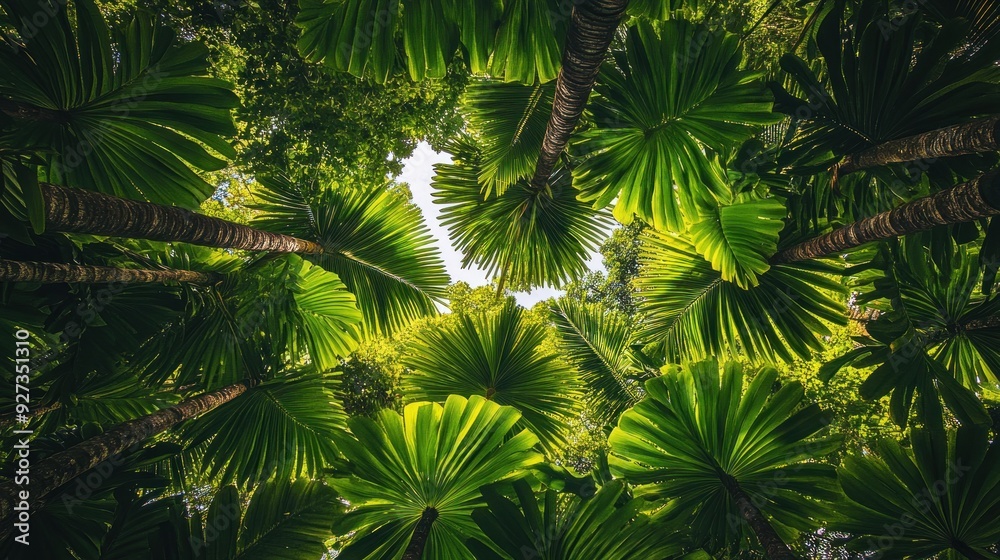 Fototapeta premium Looking Up into Lush Tropical Rainforest Canopy