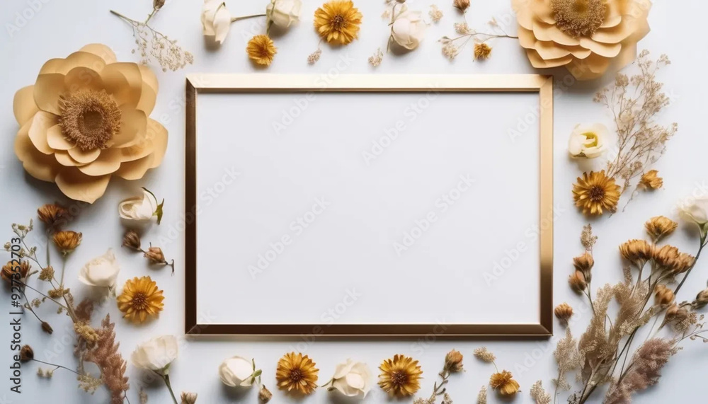 Fototapeta premium framework for photo or congratulation with rustic flowers, ai