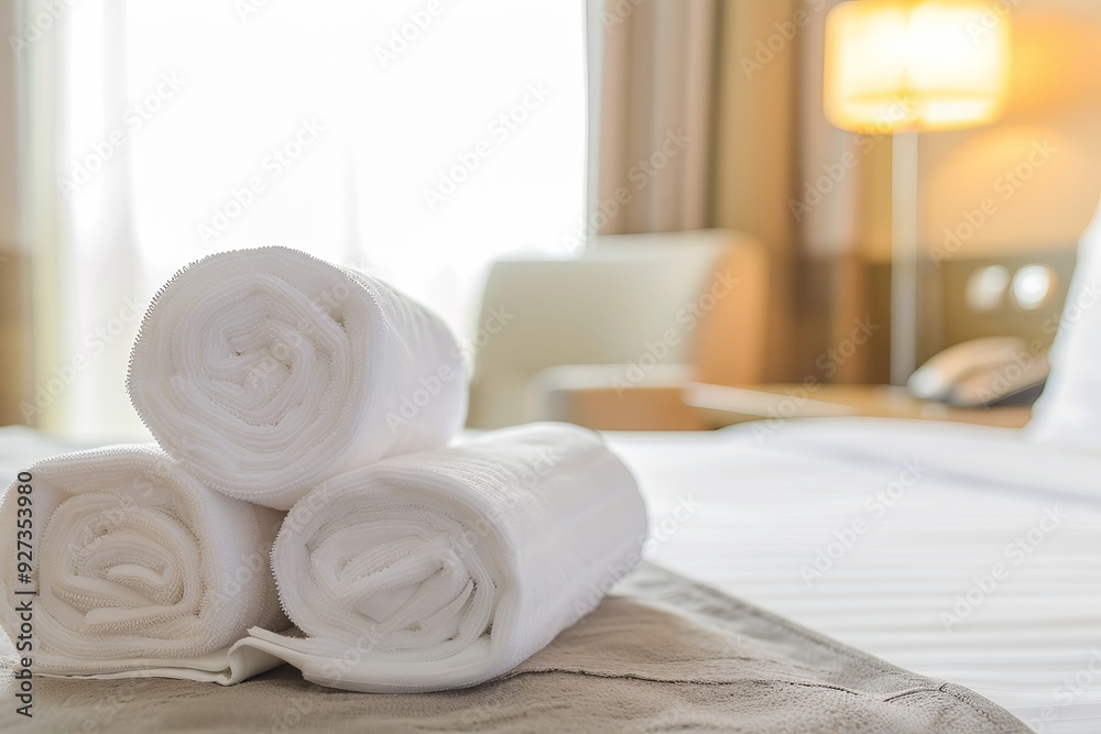 Stack of White Towels on a Bed in a Cozy Bedroom Stack of White Towels on a Bed in a Cozy Bedroom