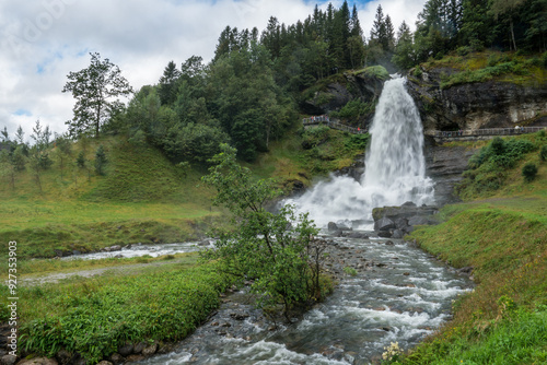 View of the Steinsdalsfossen a waterfall in Norway.