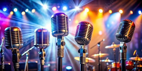 Professional microphones amplify sound for stage performances, live musical instrument shows, and studio recordings, allowing artists to project their voices with clarity and precision. photo