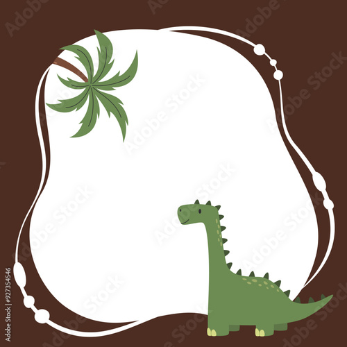 Cute vector childish frame with brachiosaurus