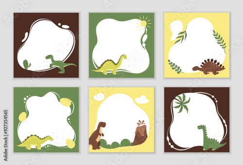Set of cute vector childish frames with dinosaurs