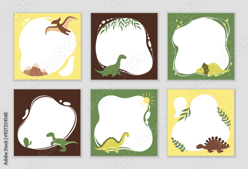 Set of cute vector childish frames with dinosaurs