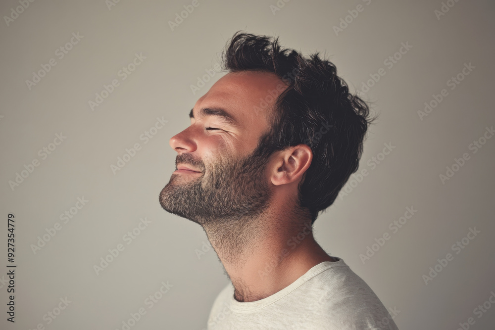 Obraz premium A close up of a man's face with her eyes closed