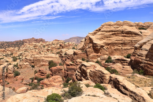 Typical landscape and rock forms in Dana Biosphere Nature Reserve National Park, Jordan