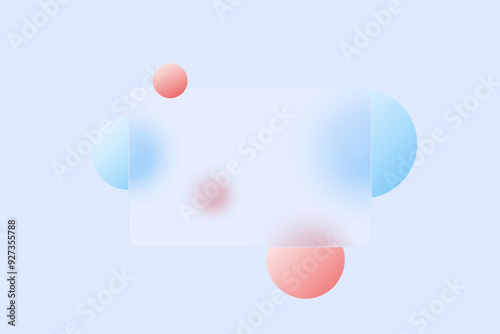 Website landing page template. Frosted glass partition with floating spheres. Glass morphism.