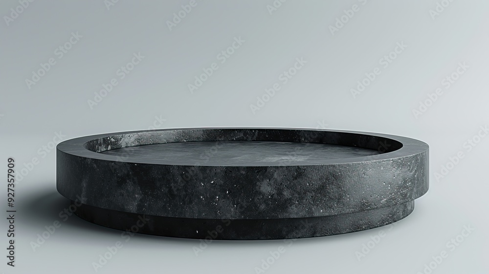 Ideal for showcasing products, the empty black pedestal against a white studio background exemplifies a modern design concept with 3D rendering. Ideal for showcasing products, the empty black pedestal against a white studio background exemplifies a modern design concept with 3D rendering.