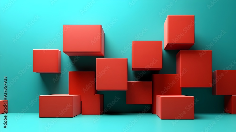 Vibrant Red Boxes Against Turquoise Background for Concept Vibrant Red Boxes Against Turquoise Background for Concept