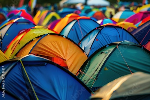 A vibrant array of colorful tents set up for an outdoor event or festival. photo