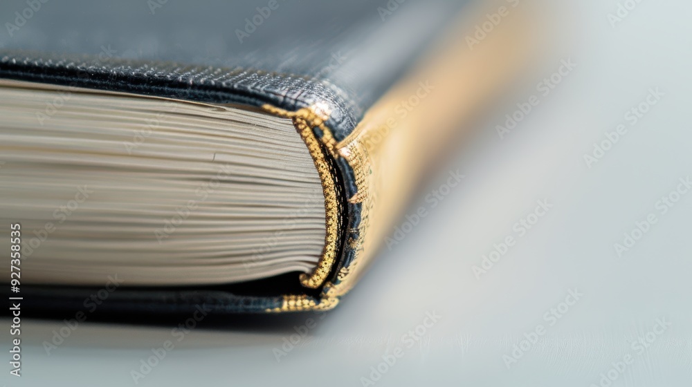 Beautiful hardcover book with gilded pages displayed on a white table ...