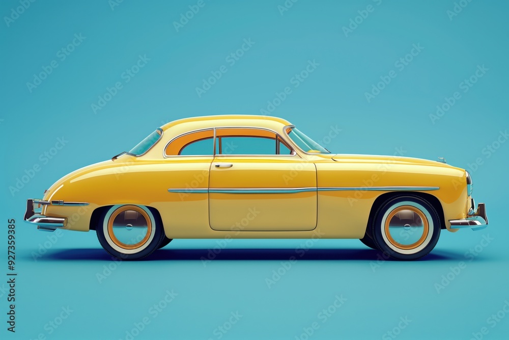 yellow retro car on a blue background yellow retro car on a blue background